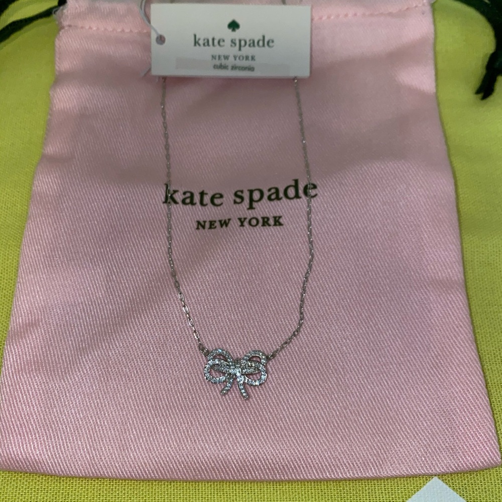 NWT Kate Spade bow meets girl pave short pendant